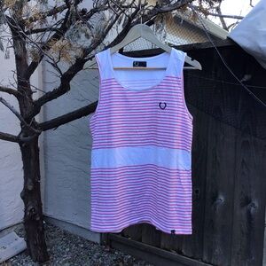 Fred Perry Striped Merino Wool Tank Top White Red Laurel Logo Mens Large